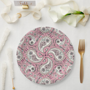 Paisley birds in baby pink paper plates