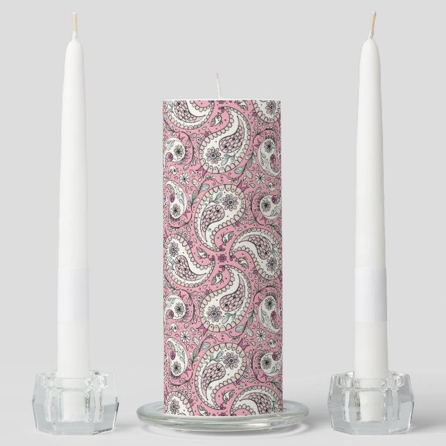 Paisley birds in baby pink unity candle set (Front)