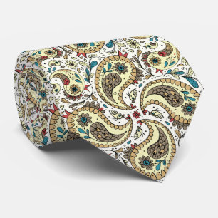 Paisley birds in yellow/brown and white neck tie