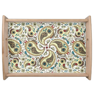Paisley birds in yellow/brown and white serving tray