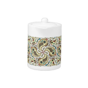 Paisley birds in yellow/brown and white teapot