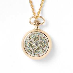 Paisley birds in yellow/brown and white watch