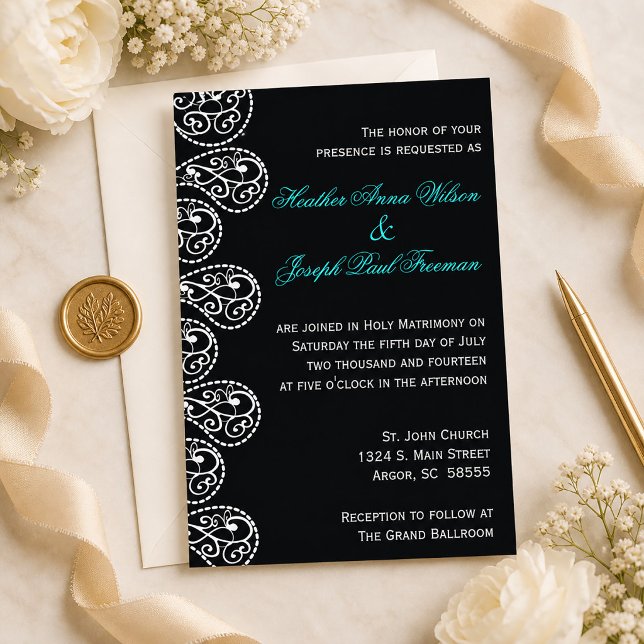 Paisley Black and White Wedding Invitation (Paisley Black and White Wedding Invitation)