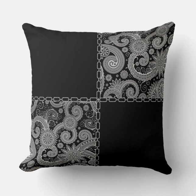 Paisley Black Chained Throw Pillow (Front)