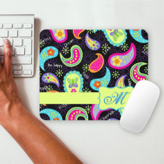 Paisley Black Colorful Modern Pattern Monogram Mouse Pad