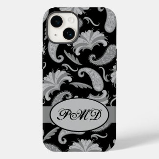 Paisley Black Grey Modern Monogram Name  Case-Mate iPhone 14 Case