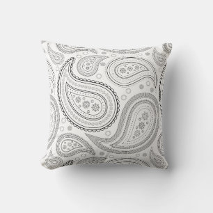 Paisley Black on White Throw Pillow