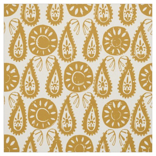paisley block gold ivory fabric