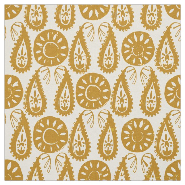 paisley block gold ivory fabric (Swatch)