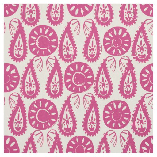 paisley block pink ivory fabric