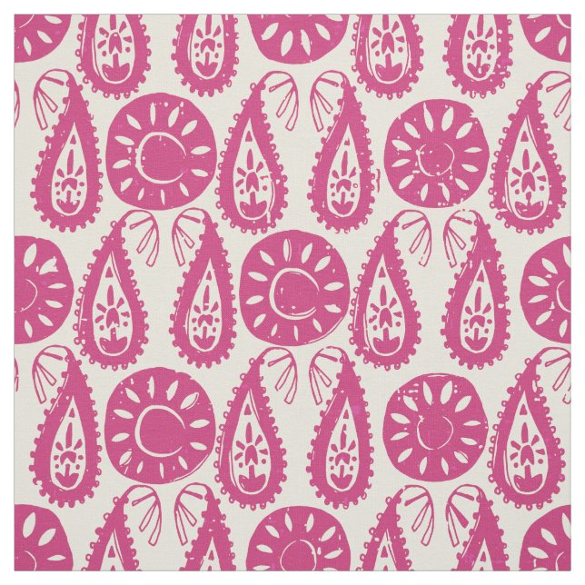 paisley block pink ivory fabric (Swatch)