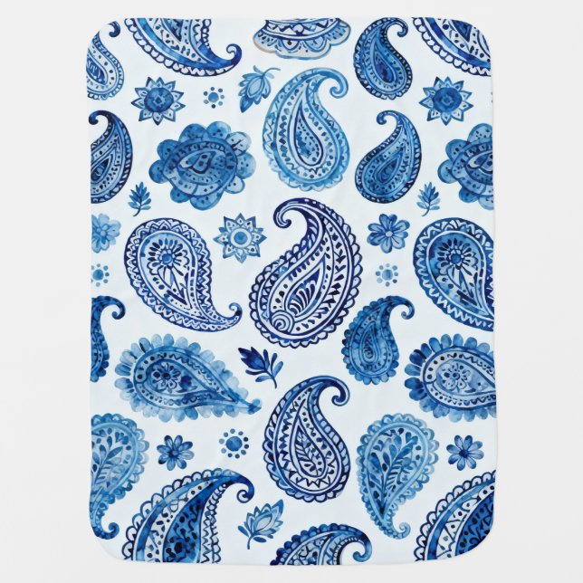 Paisley Blue Baby Blanket – Custom Soft Gift (Front)