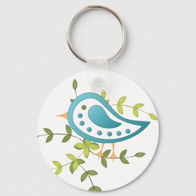 Paisley Blue Bird of Happiness Keychain (Front)