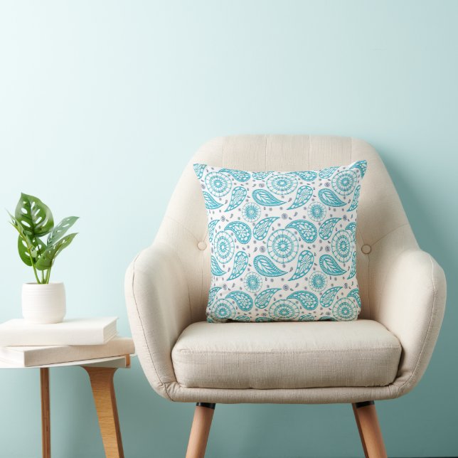 Paisley blue boho pattern throw pillow (Chair)