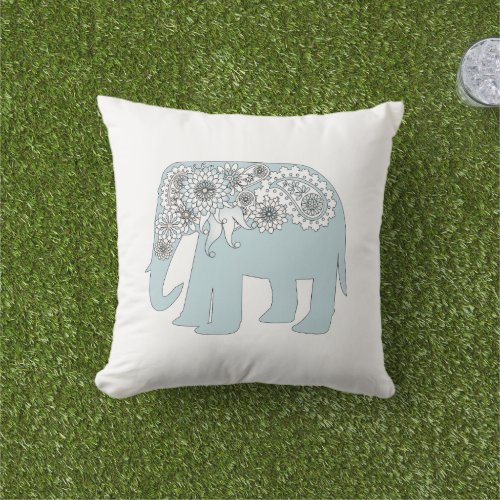 Paisley Blue Elephant Outdoor Pillow