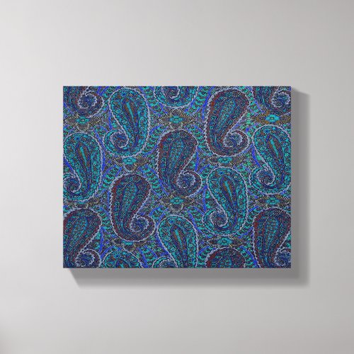 Paisley Blue Indian Boho Art Pattern Canvas Print