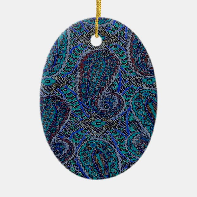 Paisley Blue Indian Boho Art Pattern Ceramic Ornament (Front)