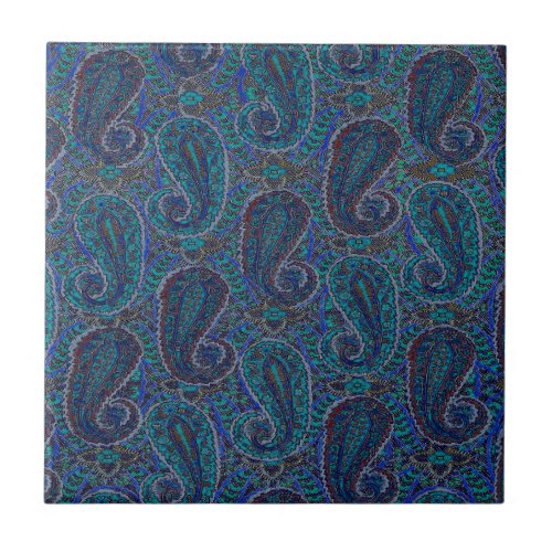 Paisley Blue Indian Boho Art Pattern Ceramic Tile