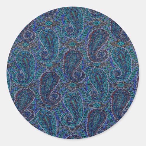 Paisley Blue Indian Boho Art Pattern Classic Round Sticker