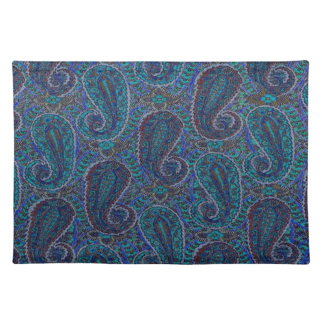 Paisley Blue Indian Boho Art Pattern Cloth Placemat (Front)