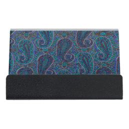 Paisley Blue Indian Boho Art Pattern Desk Business Card Holder