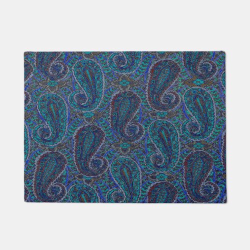 Paisley Blue Indian Boho Art Pattern Doormat