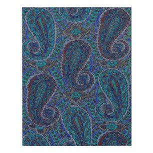Paisley Blue Indian Boho Art Pattern Faux Canvas Print