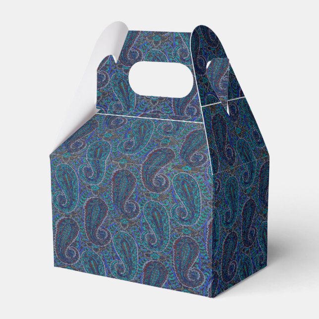 Paisley Blue Indian Boho Art Pattern Favor Boxes (Front Side)