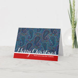 Paisley Blue Indian Boho Art Pattern Holiday Card