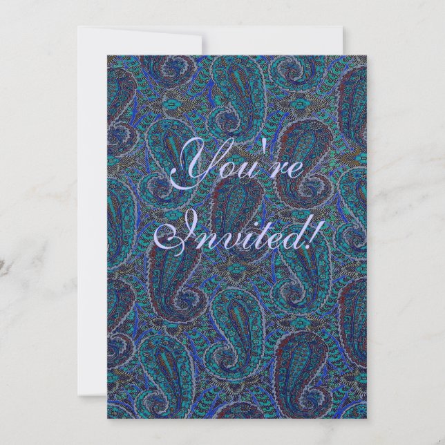 Paisley Blue Indian Boho Art Pattern Invitation (Front)