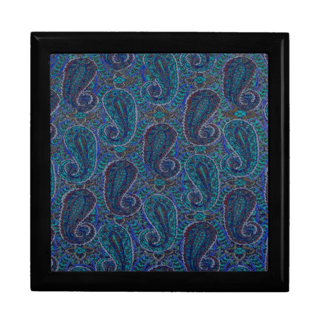 Paisley Blue Indian Boho Art Pattern Jewelry Box (Front)