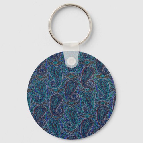 Paisley Blue Indian Boho Art Pattern Keychain