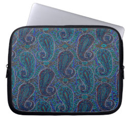 Paisley Blue Indian Boho Art Pattern Laptop Sleeve