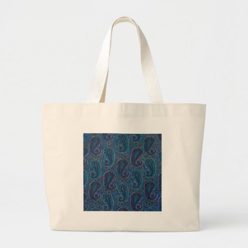 Paisley Blue Indian Boho Art Pattern Large Tote Bag
