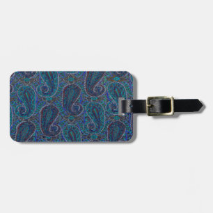 Paisley Blue Indian Boho Art Pattern Luggage Tag