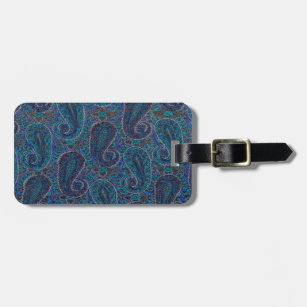 Paisley Blue Indian Boho Art Pattern Luggage Tag