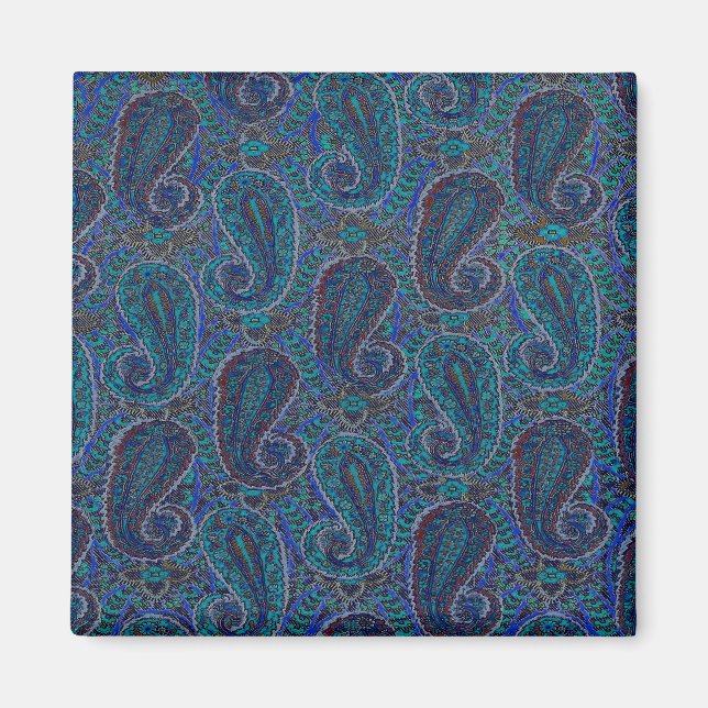 Paisley Blue Indian Boho Art Pattern Magnet (Front)