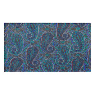 Paisley Blue Indian Boho Art Pattern Name Tag