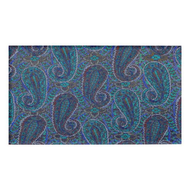 Paisley Blue Indian Boho Art Pattern Name Tag (Front)