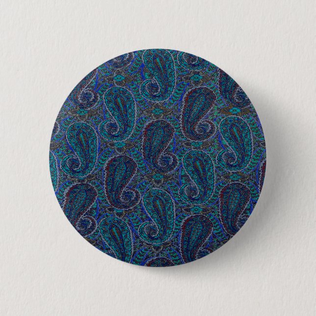 Paisley Blue Indian Boho Art Pattern Pinback Button (Front)