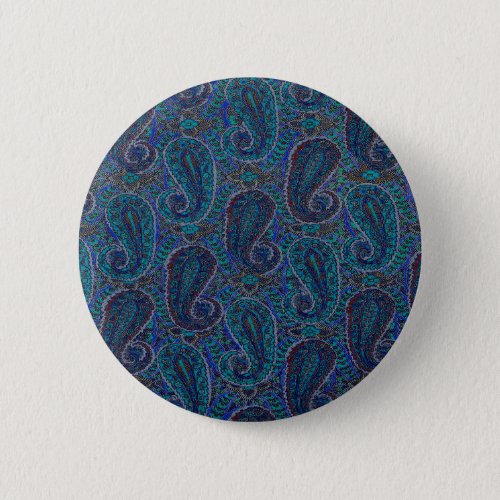 Paisley Blue Indian Boho Art Pattern Pinback Button