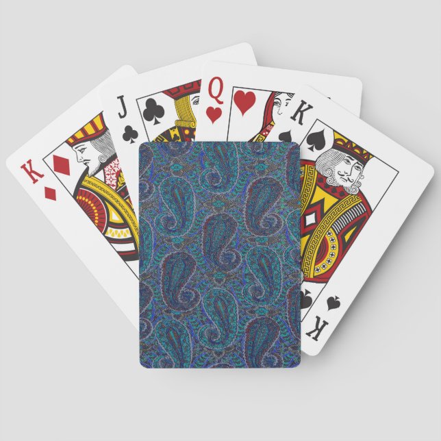Paisley Blue Indian Boho Art Pattern Poker Cards (Back)