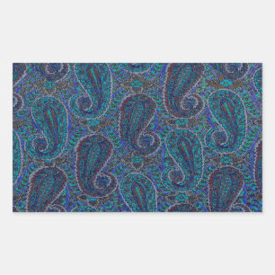 Paisley Blue Indian Boho Art Pattern Rectangular Sticker