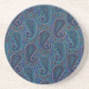 Paisley Blue Indian Boho Art Pattern Sandstone Coaster