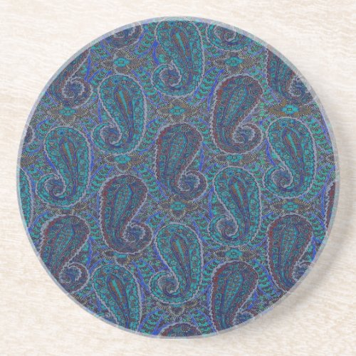 Paisley Blue Indian Boho Art Pattern Sandstone Coaster