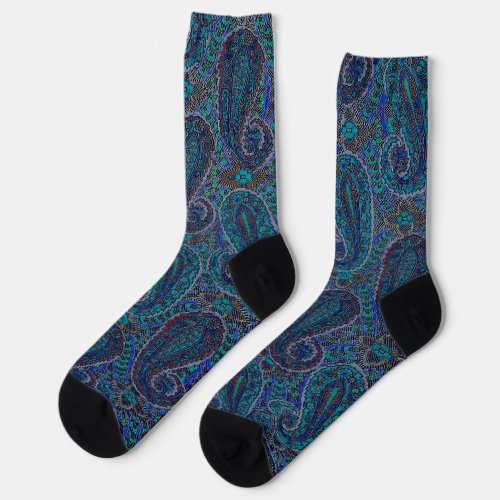 Paisley Blue Indian Boho Art Pattern Socks