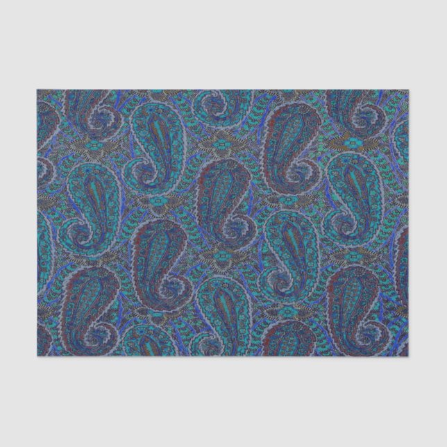 Paisley Blue Indian Boho Art Pattern Tissue Paper (Front)