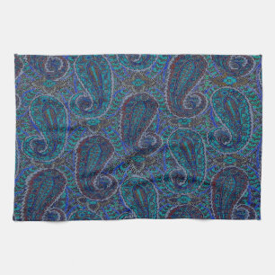 Paisley Blue Indian Boho Art Pattern Towel