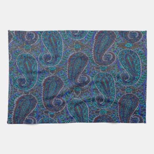 Paisley Blue Indian Boho Art Pattern Towel