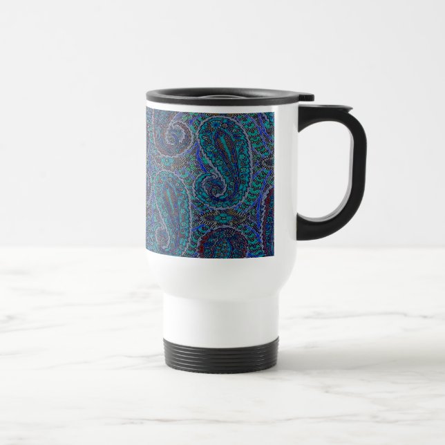 Paisley Blue Indian Boho Art Pattern Travel Mug (Right)
